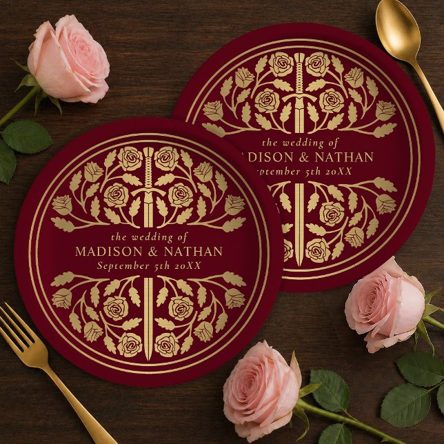 Prato De Papel Espada Medieval Real Dourada Vermelha Casamento  (Criador carregado)