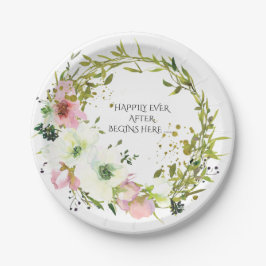 Prato De Papel Espessura floral branca e esbranquiçada com casame