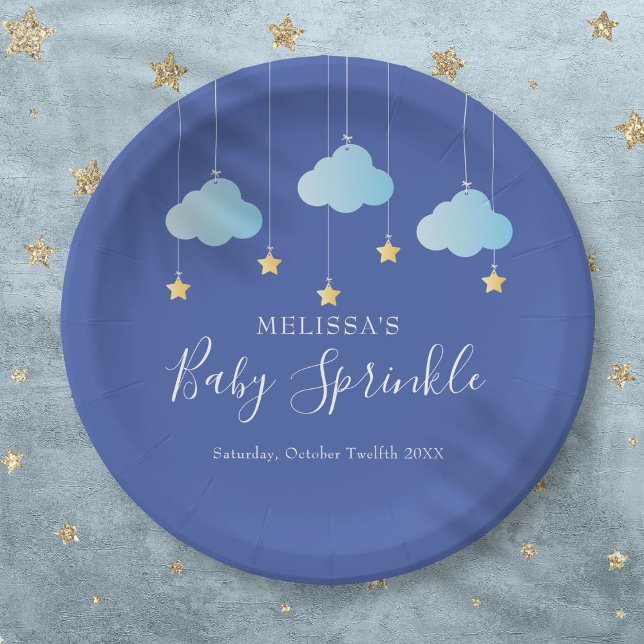 Prato De Papel Espingarda Espingarda Chá de fraldas Pequena Estre (Twinkle Sprinkle Little Star Baby Shower Blue Paper Plates)