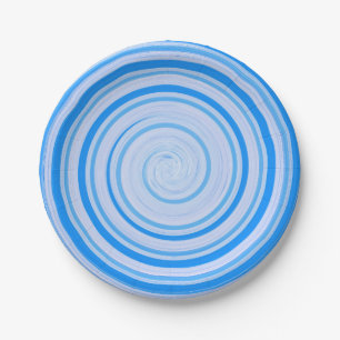 Prato De Papel Espiral branca e azul