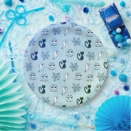 Prato De Papel Espírito, teias-aranha e Gatos Negros Azuis