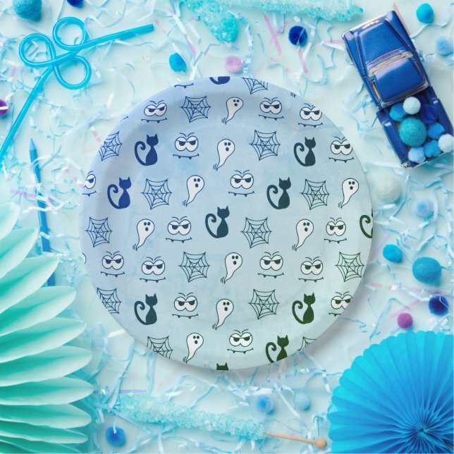 Prato De Papel Espírito, teias-aranha e Gatos Negros Azuis (Festa)