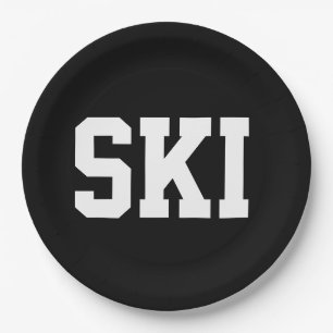 Prato De Papel Esporte divertido atlético branco texto SKI em pre
