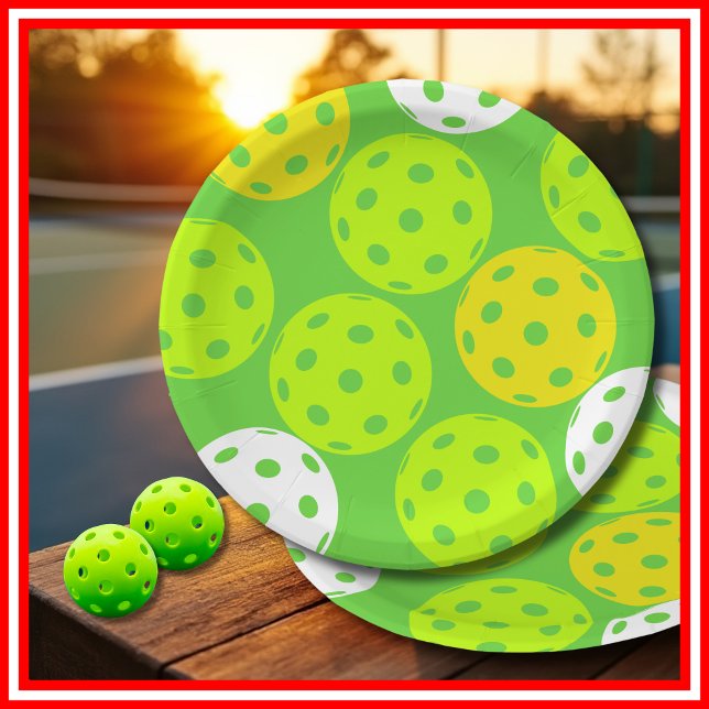 Prato De Papel Esportes verdes e bonitos de Festa de aniversário  (Pickleball Birthday Party Cute Green Sports Paper Plates)