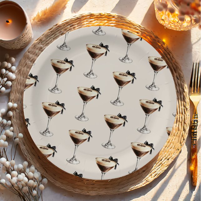 Prato De Papel Espresso Martini Black Bow Bridal Shower (Criador carregado)