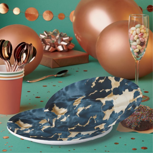 Prato De Papel Espuma Azul Dourada (Múltiplo)