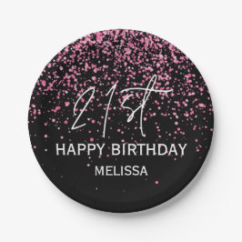 Prato De Papel Espumante Rosa Quente-Brilhante aniversário de 21