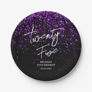 Prato De Papel Espumante Roxo Negro Qualquer Idade Aniversário