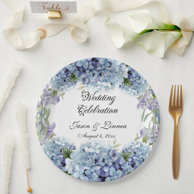 Prato De Papel Esqueça-Me-Não Flores Aquarela Elegante (Casamento)