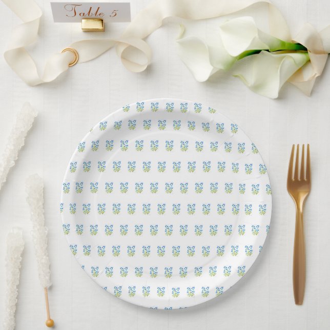 Prato De Papel Esquece-me, não Chá de fraldas de Flores Azuis (Casamento)