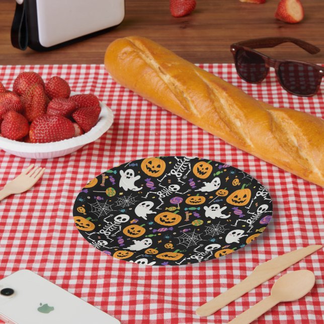 Prato De Papel Esqueletos Fofos e Assustadores para o Halloween (Piquenique)