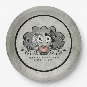 Prato De Papel Esqueletos preto & casamento de harmonização