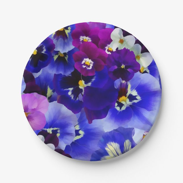 Prato De Papel Esquema de Flor Azul (Frente)