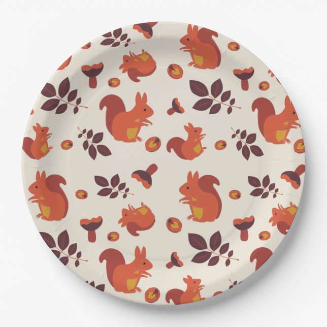 Prato De Papel Esquilo, cogumelo, folha, noz (Frente)