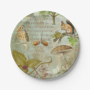 Prato De Papel Esquilo da Floresta de Madeira, Coruja, Autumonal