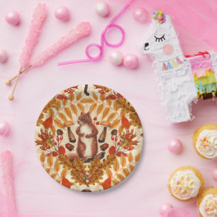 Prato De Papel Esquilo de outono em branco