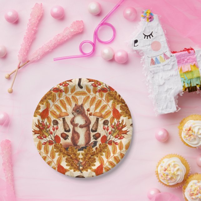 Prato De Papel Esquilo de outono em branco (Festa)