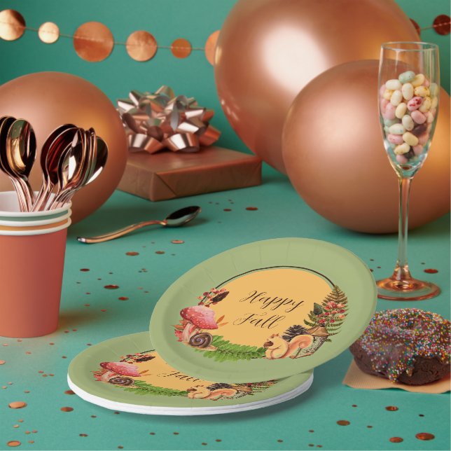 Prato De Papel Esquilo e natureza com texto personalizável  (Múltiplo)