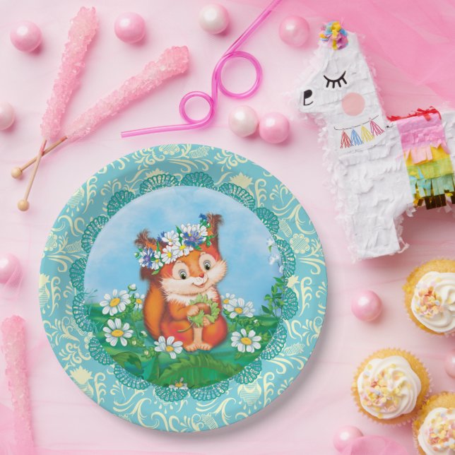 Prato De Papel esquilo laranja (Festa)