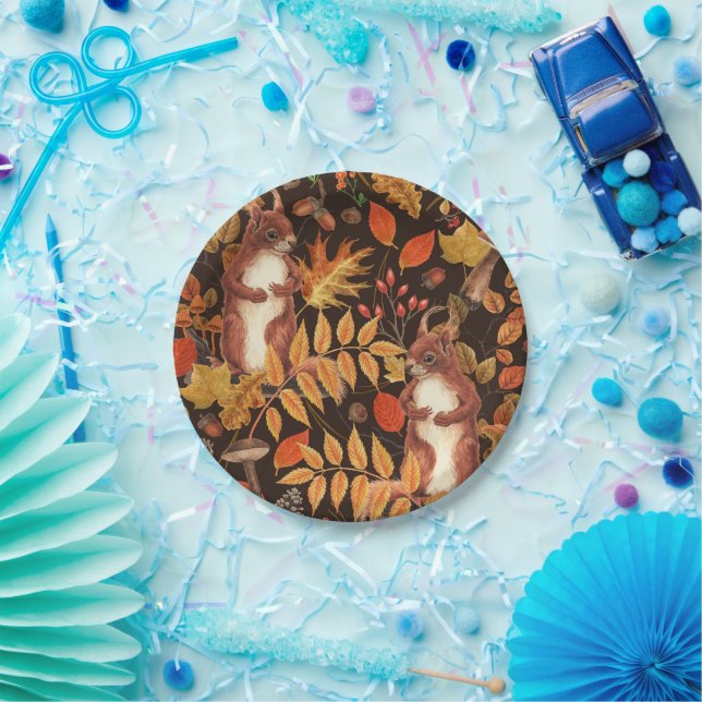 Prato De Papel Esquilos e flora autóctones em castanho escuro (Festa)