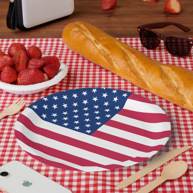 Prato De Papel Estados Unidos - Strips Patrióticos Estrelas de Ba (Piquenique)