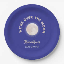 Prato De Papel Estamos sobre a diversão do Chá de fraldas da Lua 