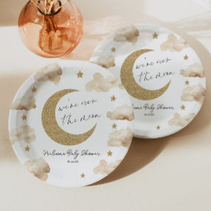 Prato De Papel Estamos Sobre a Lua Boho Celestial Chás de Bebê