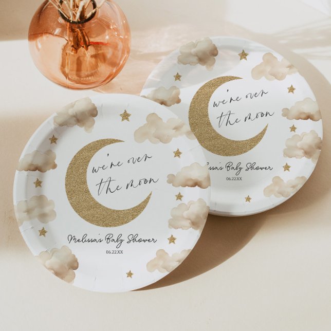 Prato De Papel Estamos Sobre a Lua Boho Celestial Chás de Bebê (Criador carregado)