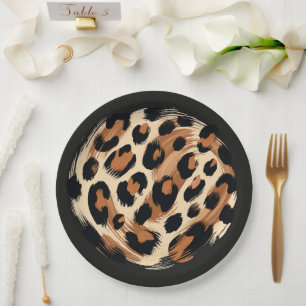 Prato De Papel Estampa Animal Leopardo Pintado Preto Marrom Creme