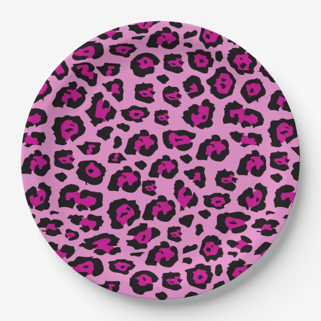 Prato De Papel Estampa de leopardo rosa e preto (Frente)