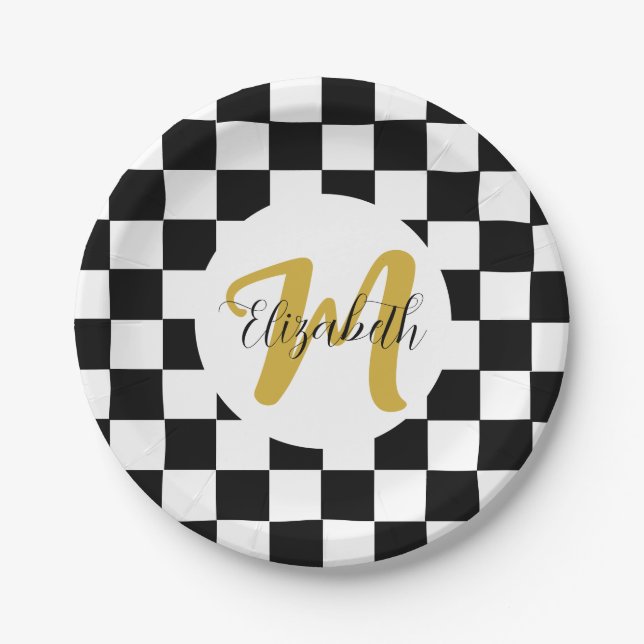 Prato De Papel Estética Elegante Dourada e branca preta (Frente)