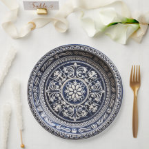 Prato de Papel Estilo Cerâmica Vidrada em Azul Mar