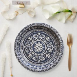 Prato de Papel Estilo Cerâmica Vidrada em Azul Mar