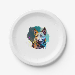Prato De Papel Estilo de Arte em Tinta Retrato de Cachorro