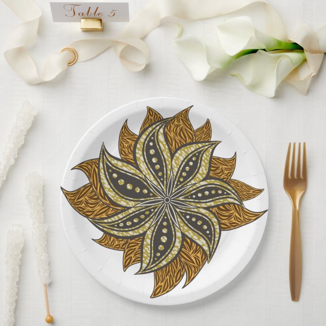 Prato De Papel Estilo de Batik Floral Abstrato africano (Casamento)