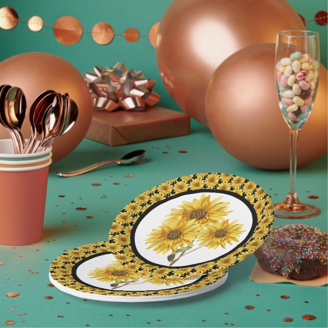 Prato De Papel Estilo de fazenda Girassol Floral (Múltiplo)