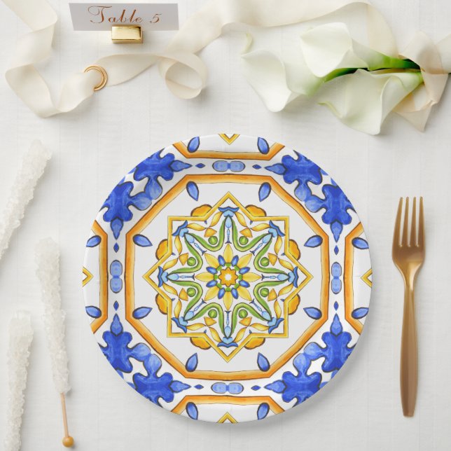 Prato De Papel Estilo italiano,azulejos,majolica Impressão de tud (Casamento)