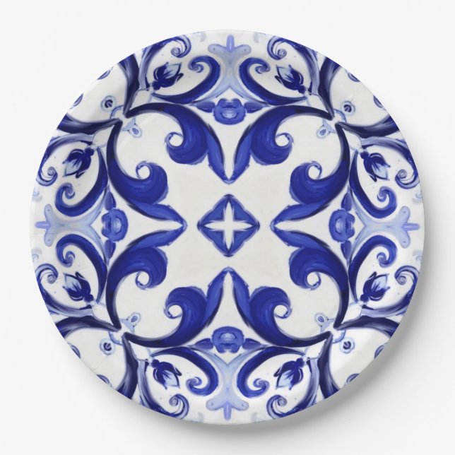 Prato De Papel Estilo italiano,azulejos,majolica Impressão de tud (Frente)