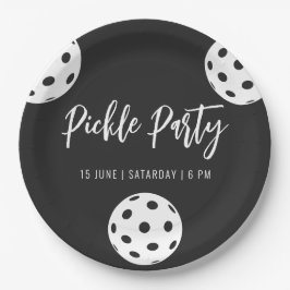 Prato De Papel Estilo Retro Neon Black Themed Pickleball Birday