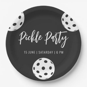 Prato De Papel Estilo Retro Neon Black Themed Pickleball Birday