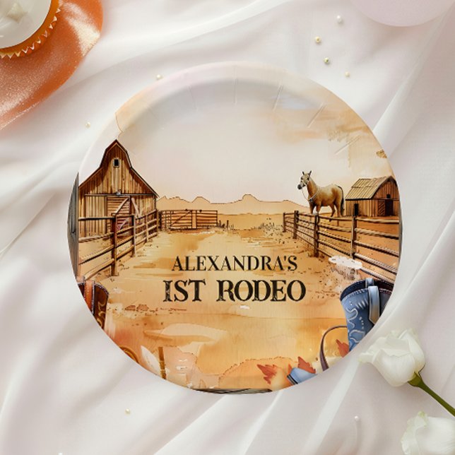 Prato De Papel Estilo Rodeio de Cowboy Rústico para 1º Aniversári (Criador carregado)