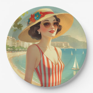 Prato De Papel Estilo Vintage Cote D'Azur Beach Girl