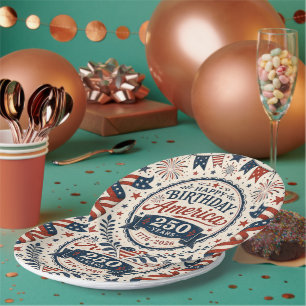 Prato De Papel Estilo Vintage Feliz Aniversário América