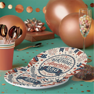 Prato De Papel Estilo Vintage Feliz Aniversário América
