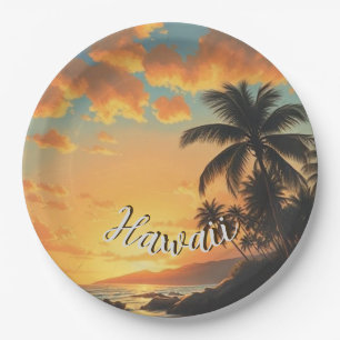 Prato De Papel Estilo Vintage na costa Viagem Havaiana Sunset