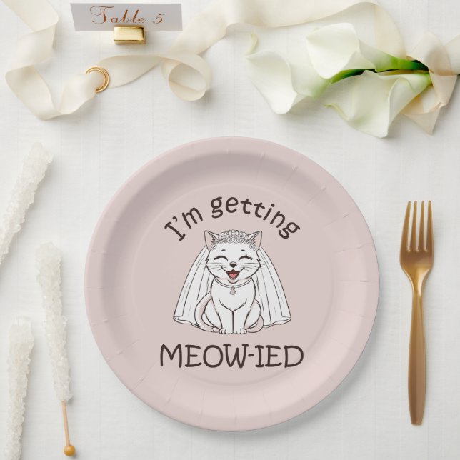 Prato De Papel Estou Meow-orando! (Casamento)
