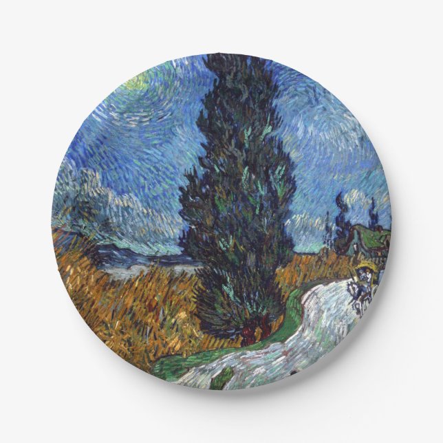 Prato De Papel Estrada Com Ciprestes Impressionismo Van Gogh (Frente)