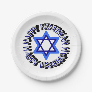 Prato De Papel Estrela Azul de David Happy Hanukkah Chanukkah jud