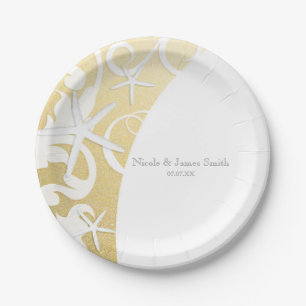 Prato De Papel Estrela Branca Peixe Dourado Praia Casamento Elega