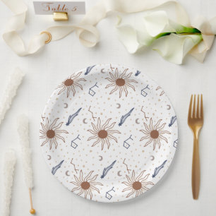 Prato De Papel Estrela Celestial, Sol e Lua